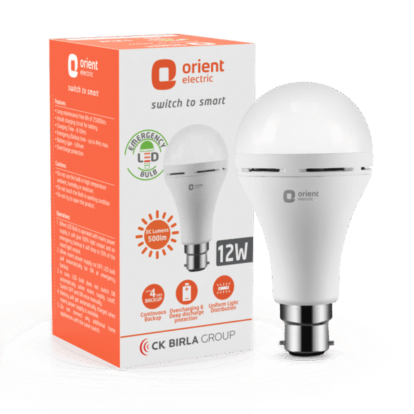 Orient Electric 12W Emergency LED Inverter Bulb (B22, Cool White) – Up to 4 Hours Backup