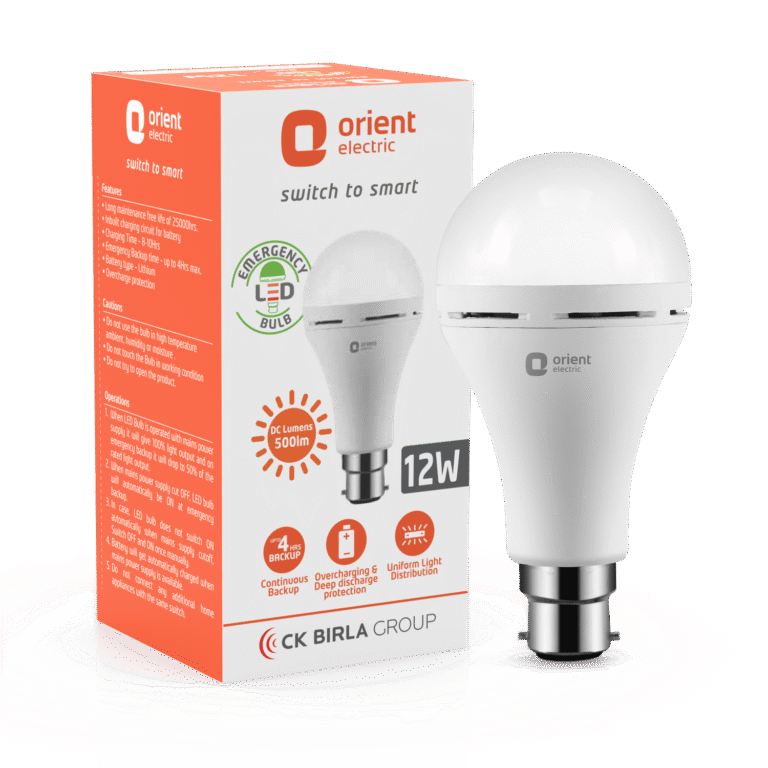 Orient Electric 12W Emergency LED Inverter Bulb (B22, Cool White) – Up to 4 Hours Backup